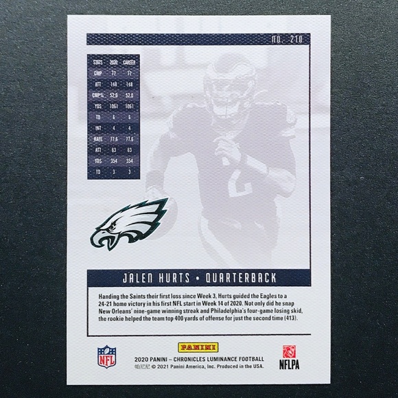 Jalen Hurts RC - 2020 Panini Chronicles Luminance #210 - Picture 2 of 2